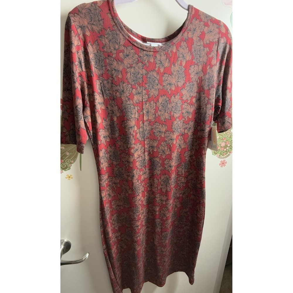 LuLaRoe Julia Dress Red Floral Bodycon NWT‎ Size Large